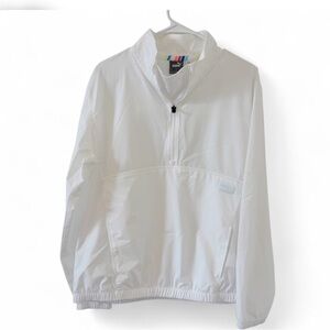 PUMA XL White Quarter Zip Windbreaker Jacket Kangaroo Pocket EUC Pit-to-Pit 24"